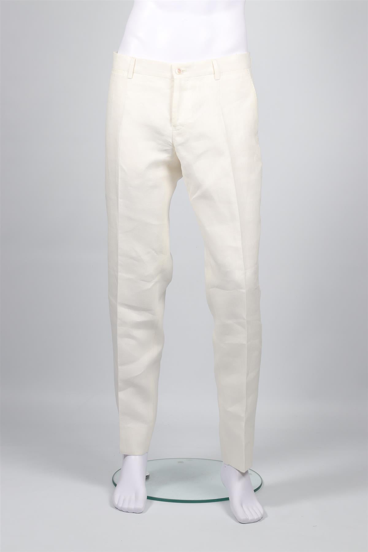 DOLCE & GABBANA WHITE MEN'S LINEN STRAIGHT LEG PANTS IT 48 UK 32