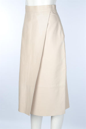 INÈS & MARÉCHAL BEIGE LEATHER MIDI SKIRT FR 38 UK 10