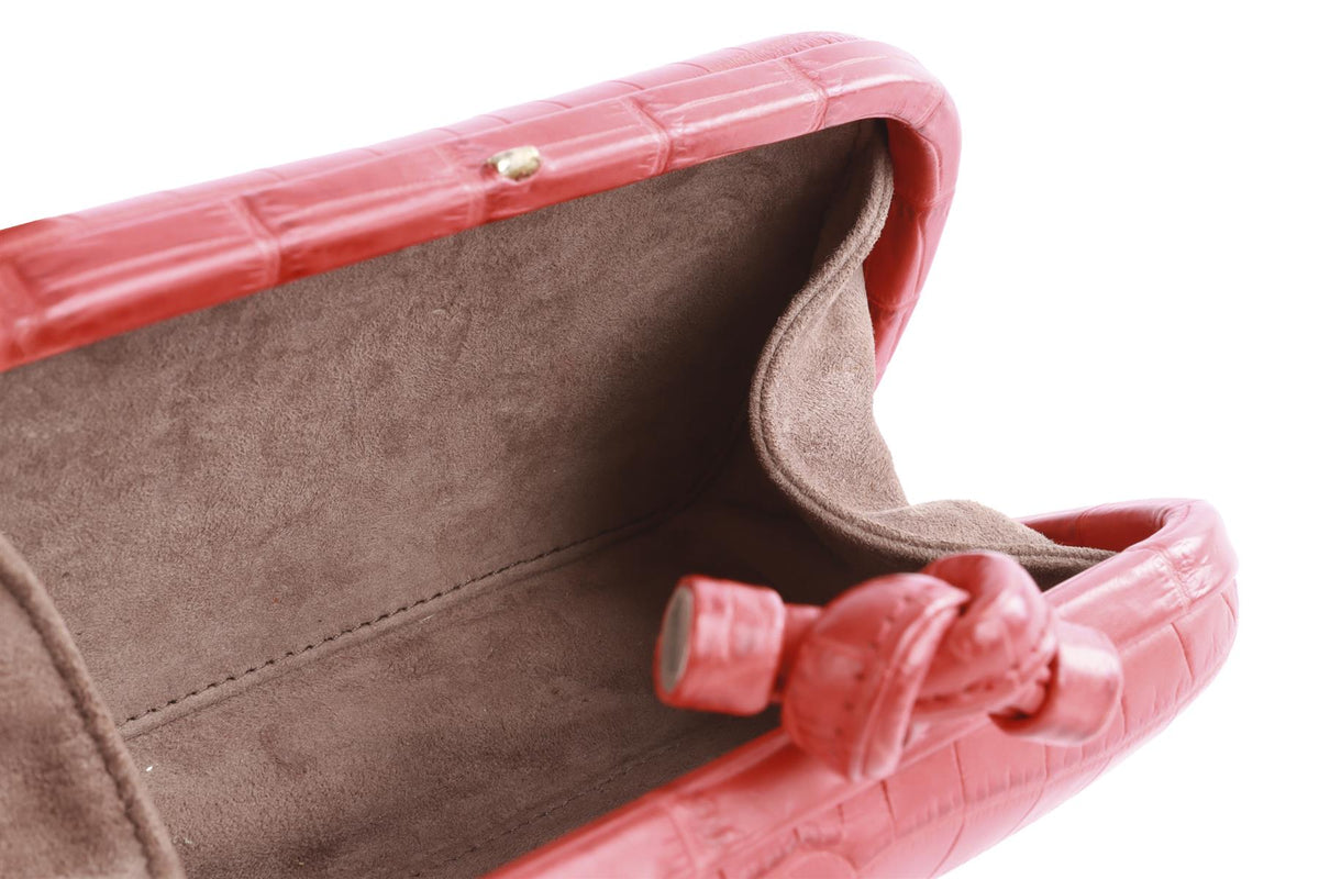 BOTTEGA VENETA RED KNOT CROCODILE CLUTCH