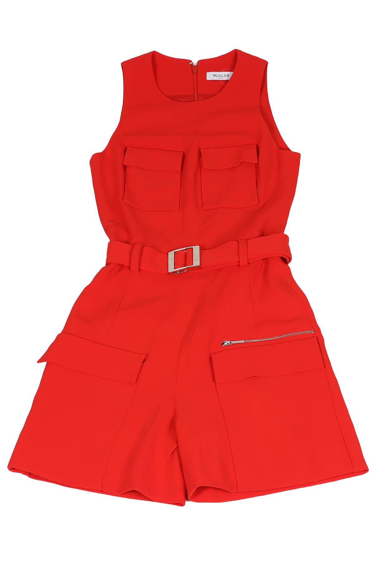 MUGLER RED CREPE PLAYSUIT FR 36 UK 8