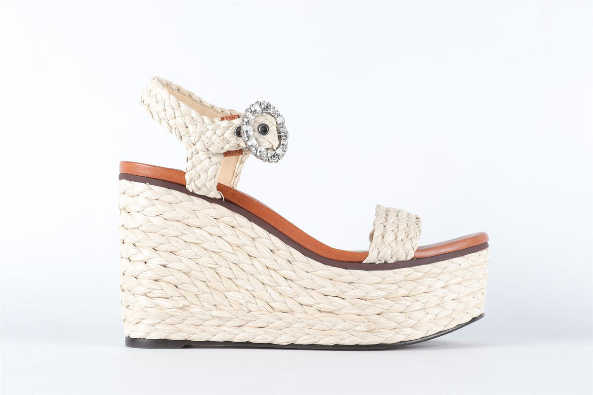 JIMMY CHOO BEIGE RAFFIA WEDGE SANDALS EU 38 UK 5 US 8