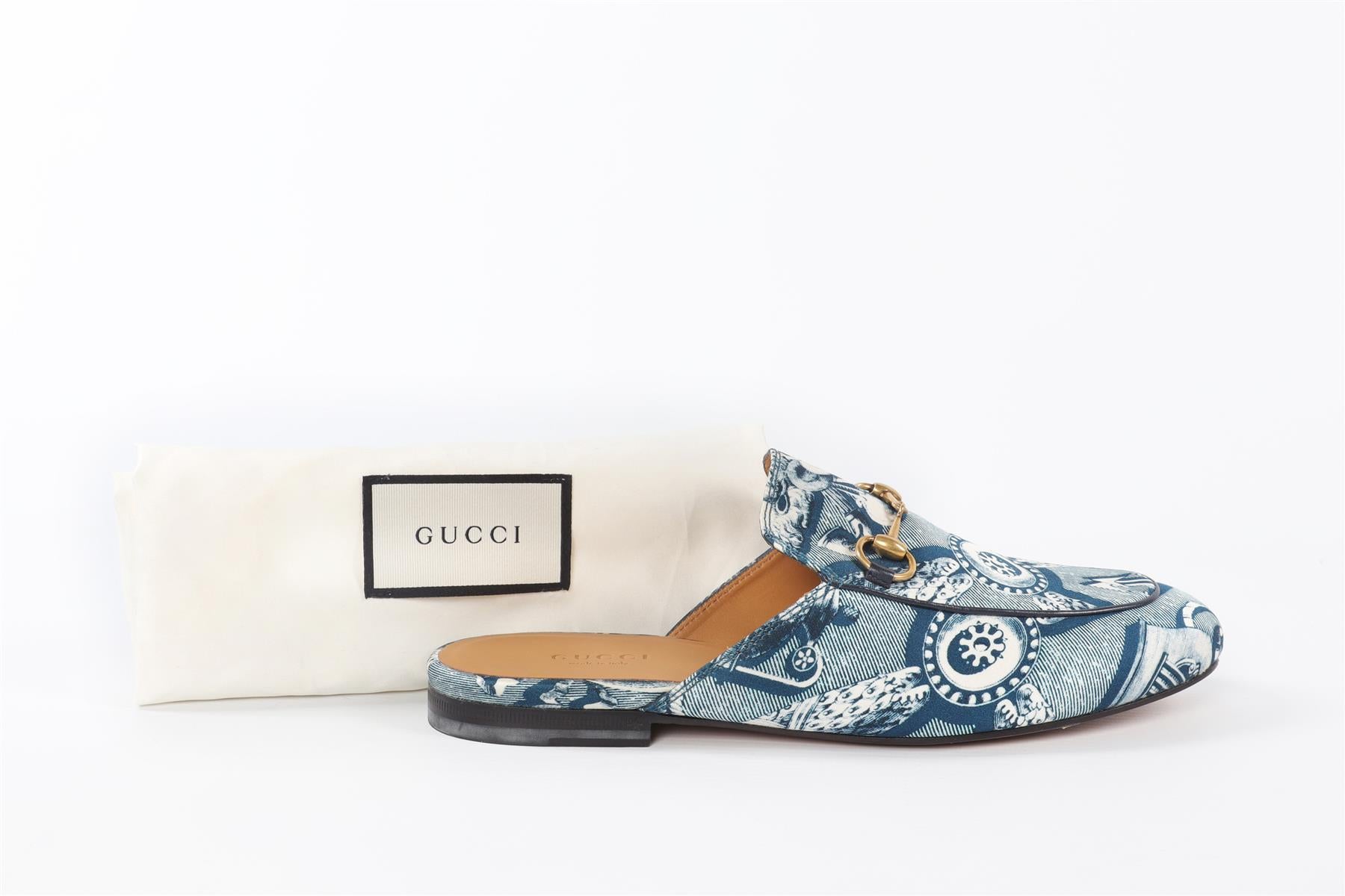 GUCCI BLUE PRINCETOWN SATIN LOAFERS EU 38 UK 5 US 8
