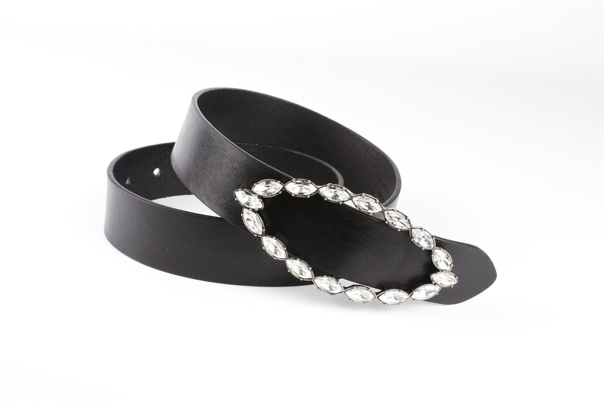 SAINT LAURENT BLACK CRYSTAL AND LEATHER BELT