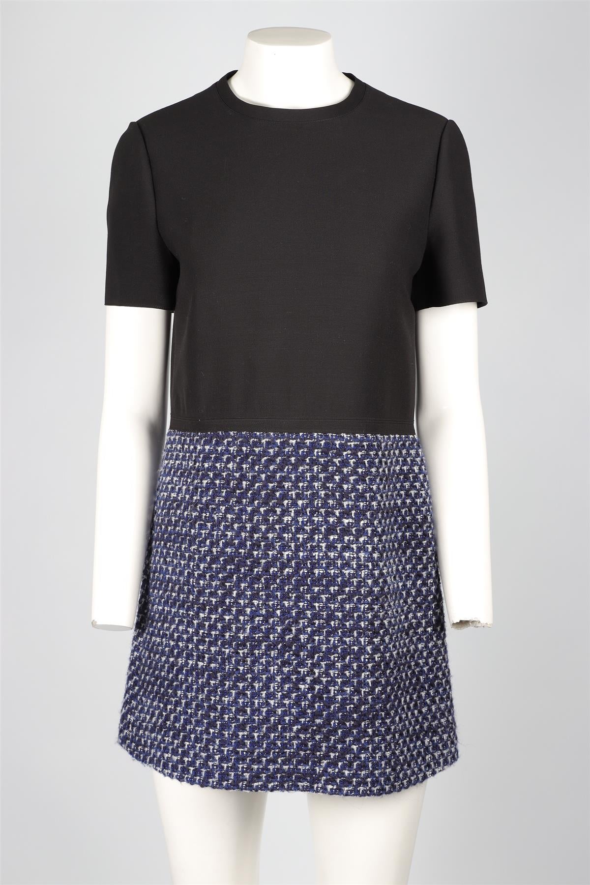 VALENTINO BLACK CREPE AND TWEED MINI DRESS IT 42 UK 10