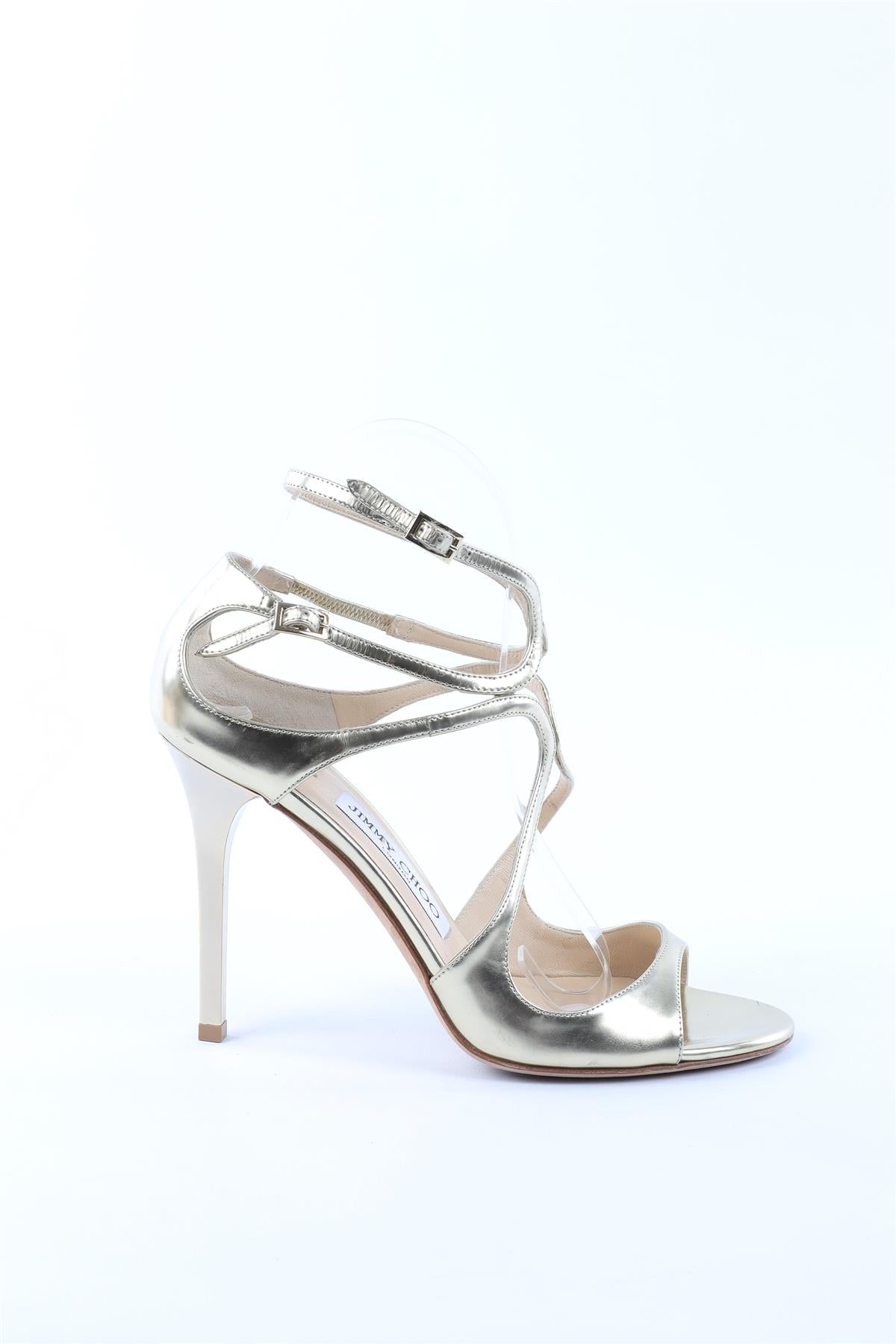 JIMMY CHOO GOLD LANCE LEATHER SANDALS EU 38 UK 5 US 8