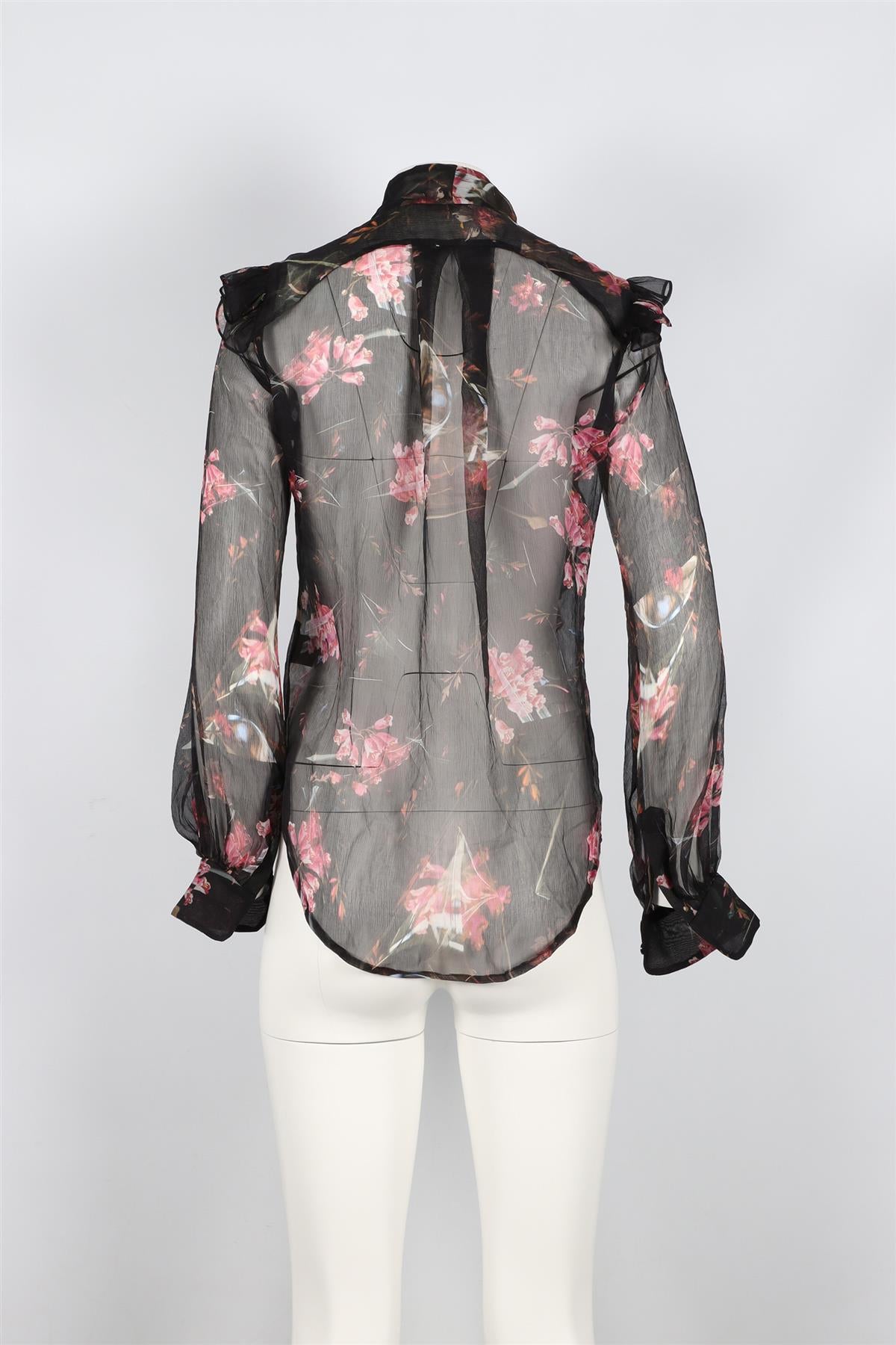 PREEN BY THORNTON BREGAZZI BLACK AND PINK FLORAL SILK TOP