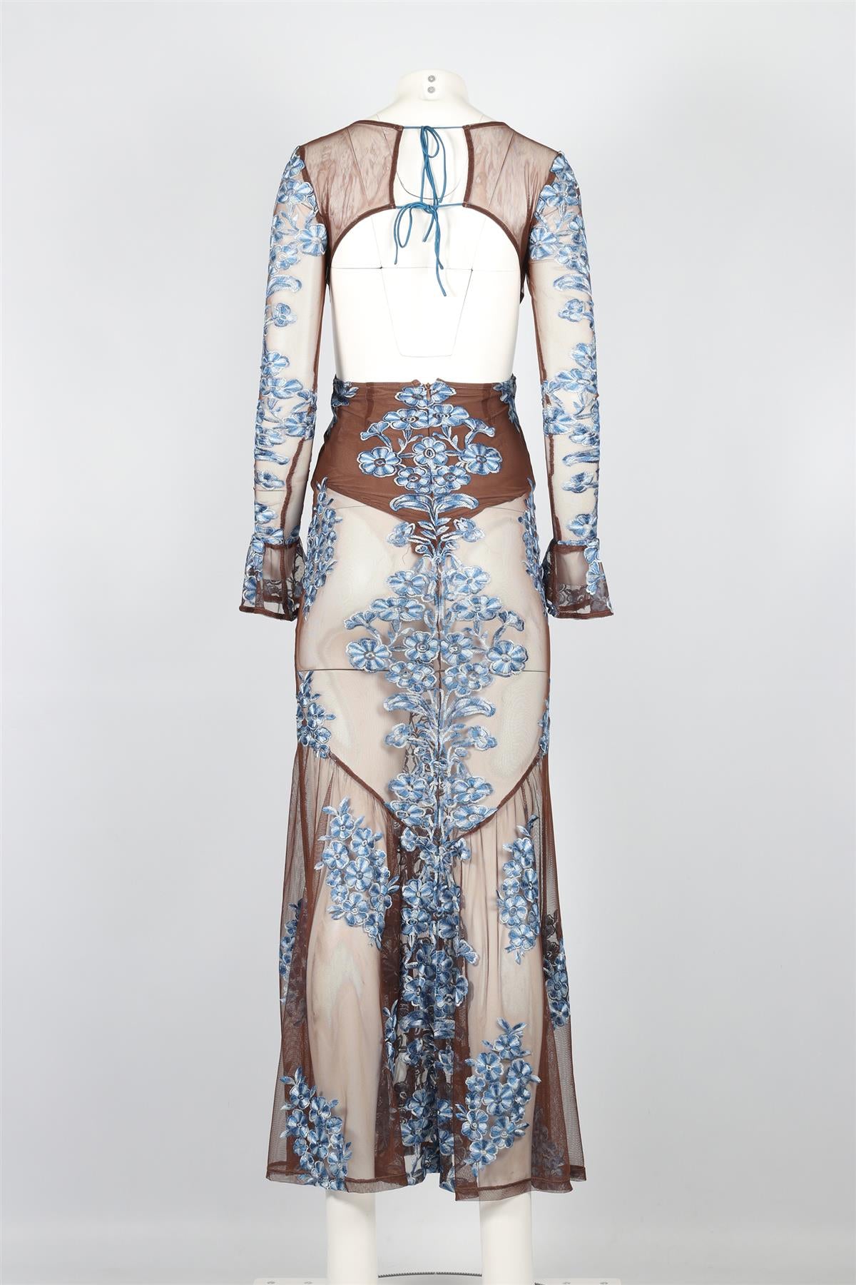 FOR LOVE & LEMONS BROWN AND BLUE MESH MAXI DRESS XSMALL