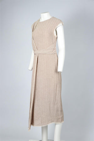 DUSAN BEIGE LINEN MIDI DRESS IT 42 UK 10