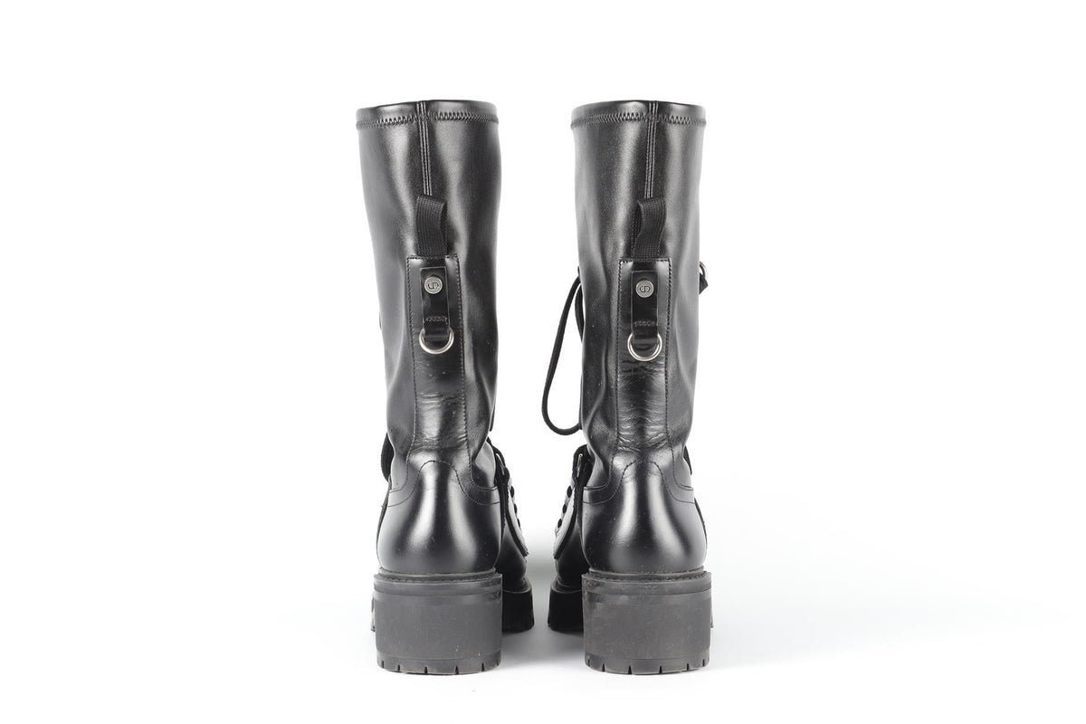 CHRISTIAN DIOR BLACK D-FIGHT LEATHER BOOTS EU 40 UK 7 US 10