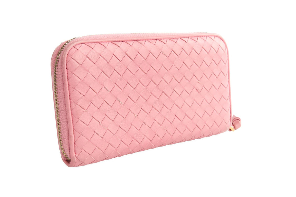 BOTTEGA VENETA PINK INTRECCIATO LEATHER WALLET