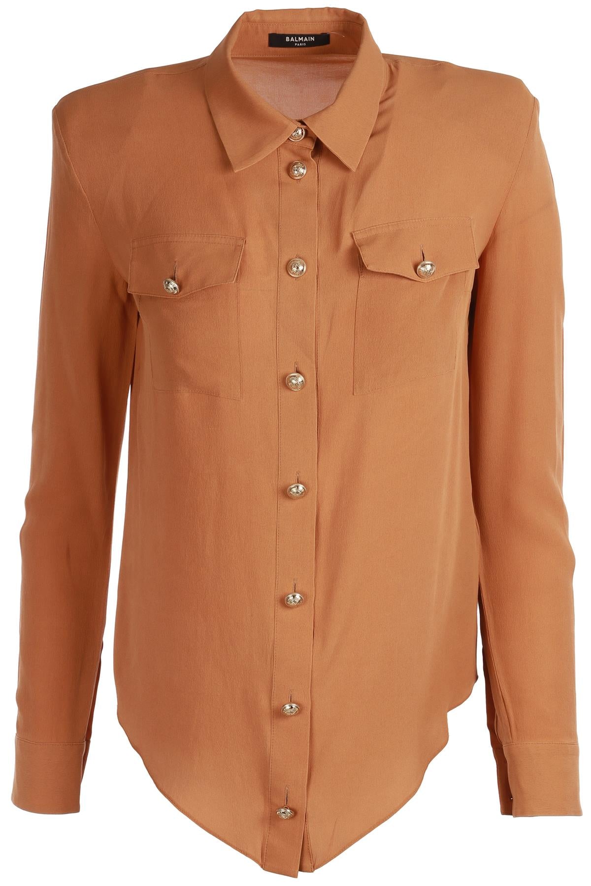 BALMAIN BROWN SILK SHIRT FR 36 UK 8