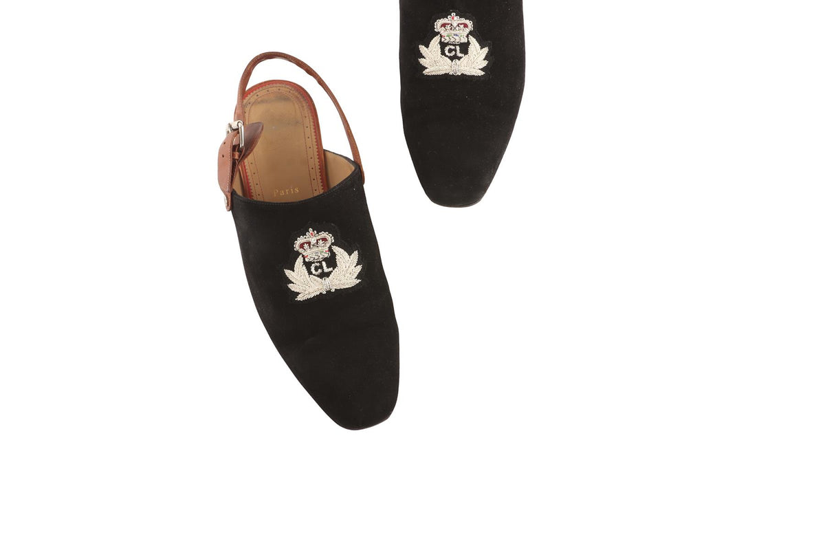 CHRISTIAN LOUBOUTIN BLACK MEN'S SUEDE SLINGBACK MULES EU 44 UK 10 US 11