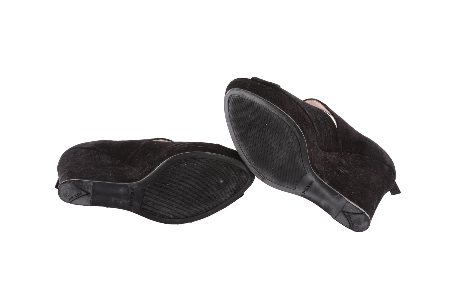 PRADA BLACK SUEDE WEDGE SANDALS EU 38