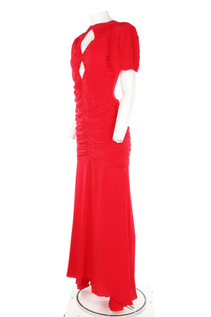 DE LA VALI RED SILK MAXI DRESS UK 8