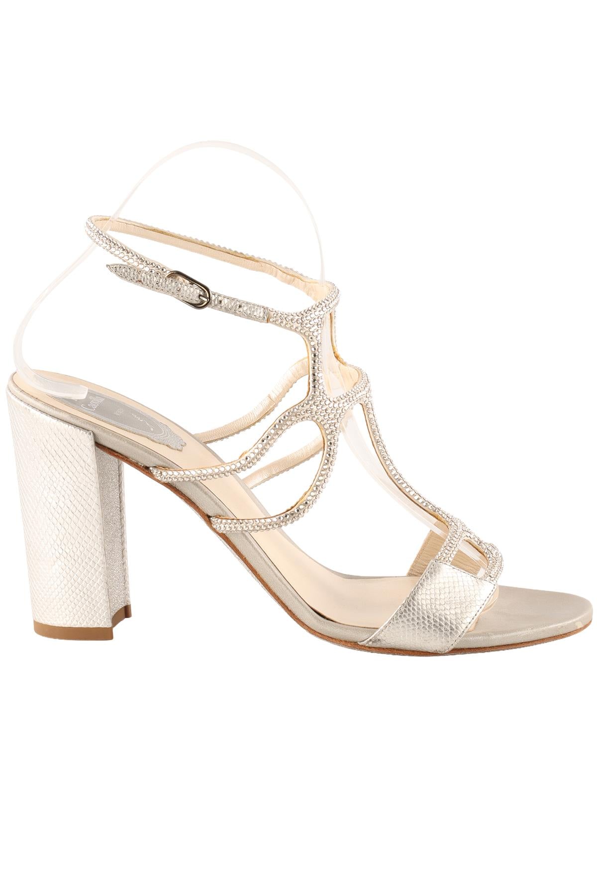 RENÉ CAOVILLA SILVER LEATHER SANDALS EU 39 UK 6 US 9