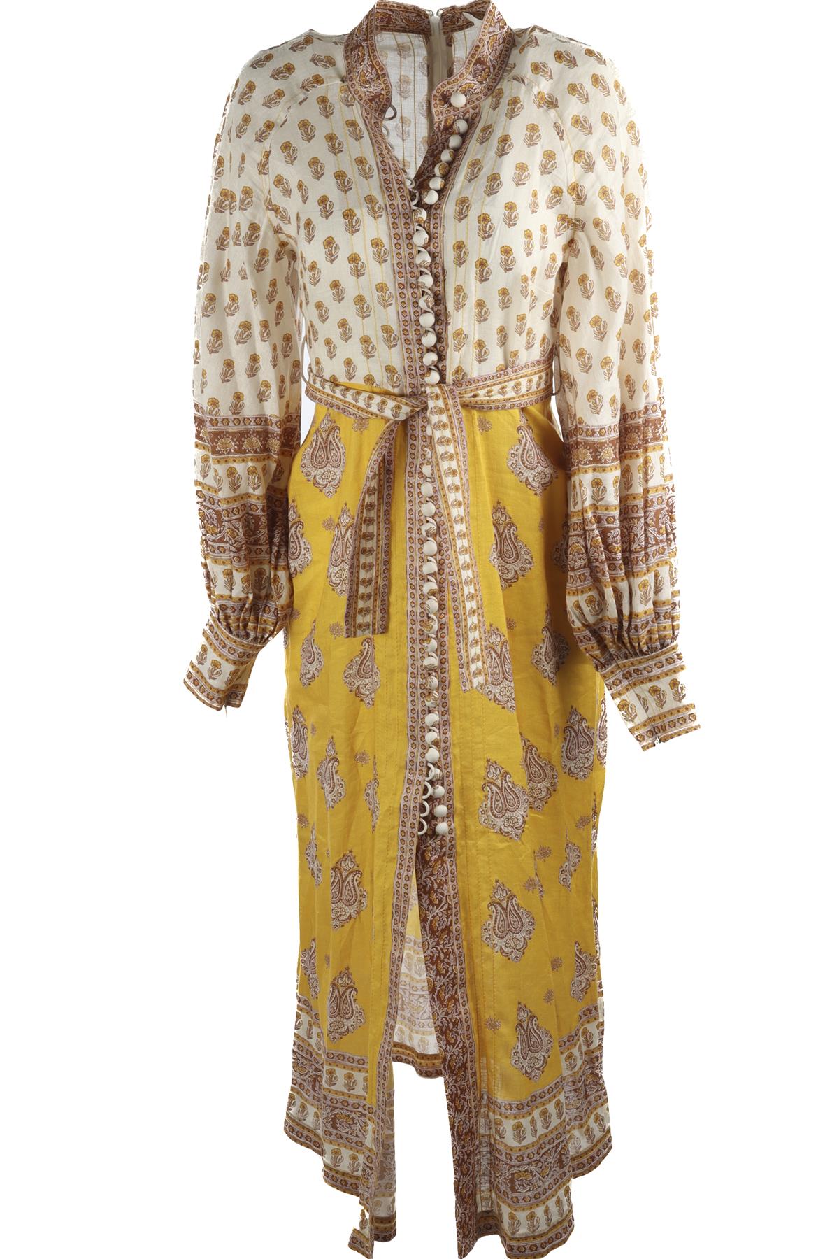 ZIMMERMANN YELLOW LINEN MAXI DRESS UK 10