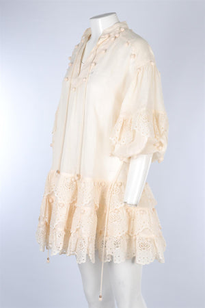 ZIMMERMANN CREAM RAMIE MINI DRESS UK 8