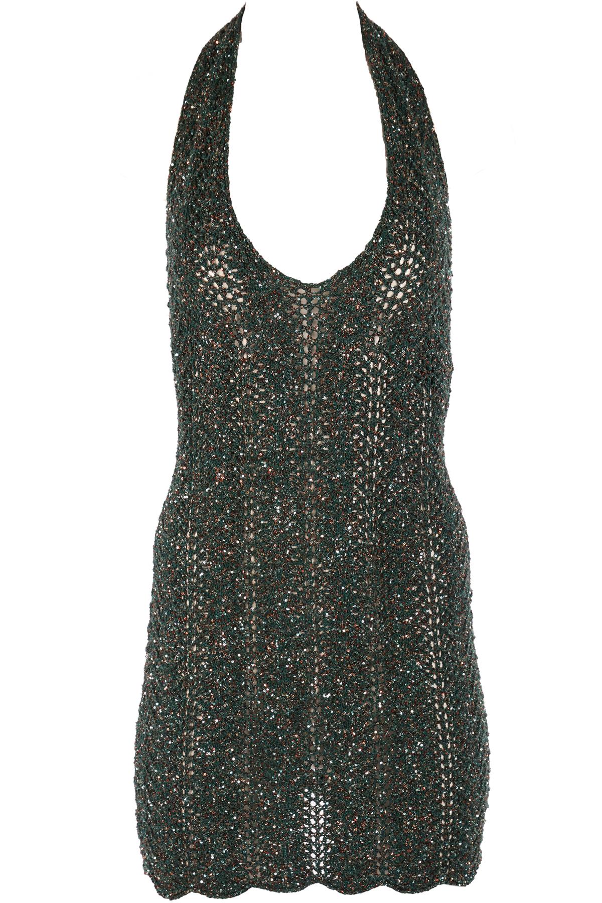 SAINT LAURENT GREEN KNIT MINI DRESS MEDIUM