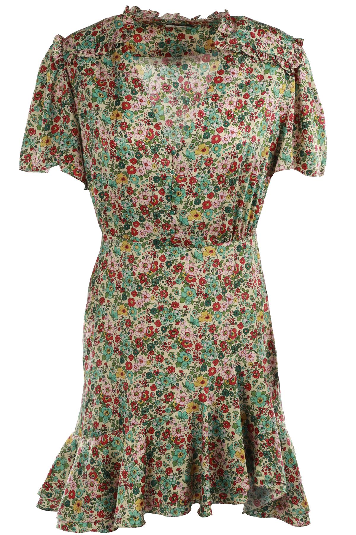 SANDRO MULTI SILK MIDI DRESS FR 40 UK 12