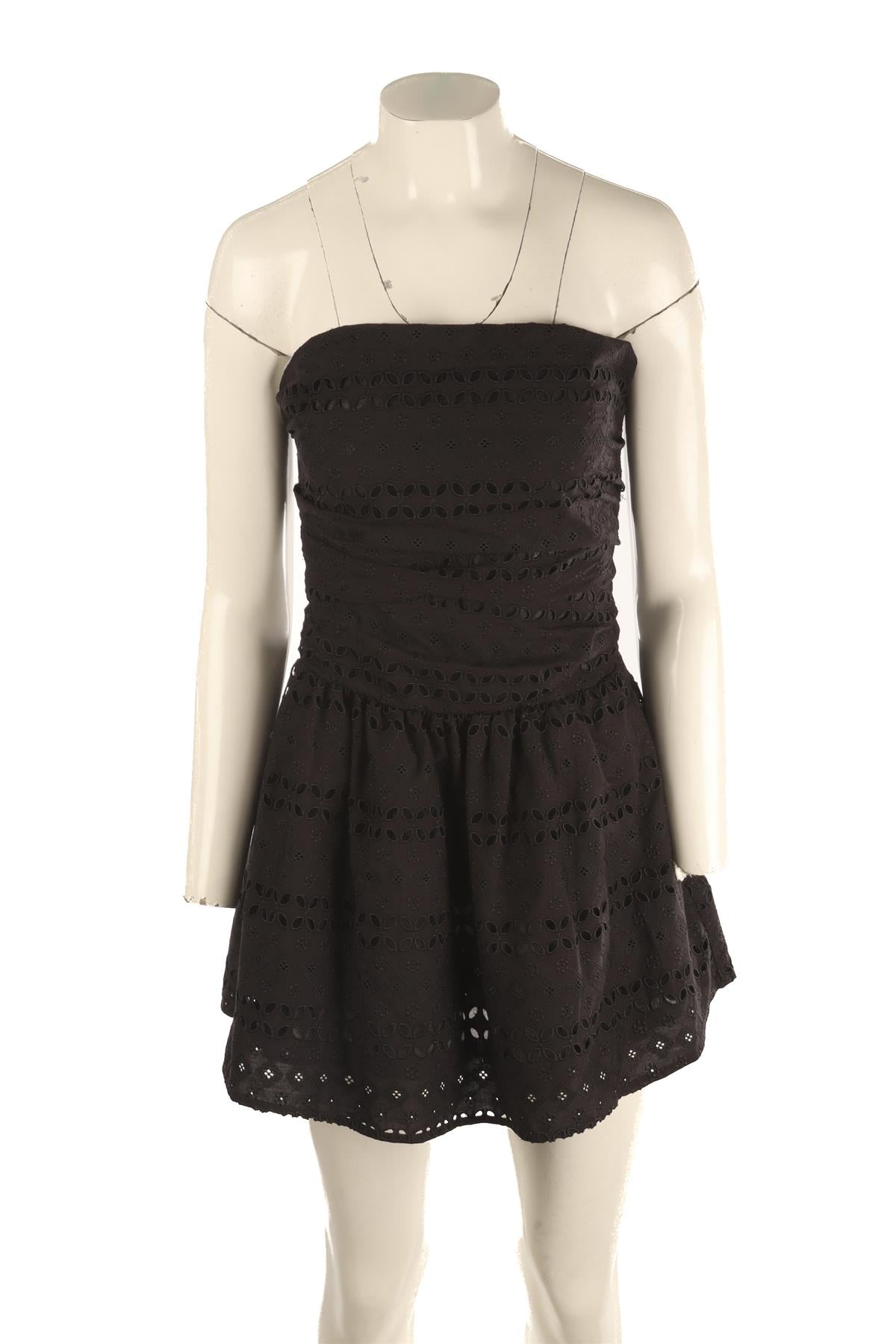 FAITHFULL THE BRAND BLACK COTTON MINI DRESS AU 8 UK 8