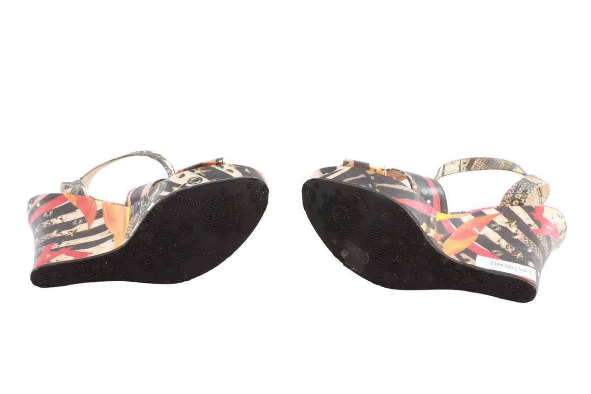JIMMY CHOO MULTI FABRIC WEDGE SANDALS EU 40 UK 7 US 10