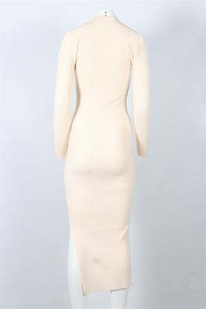 JONATHAN SIMKHAI CREAM RIBBED MODAL BLEND MAXI DRESS XSMALL