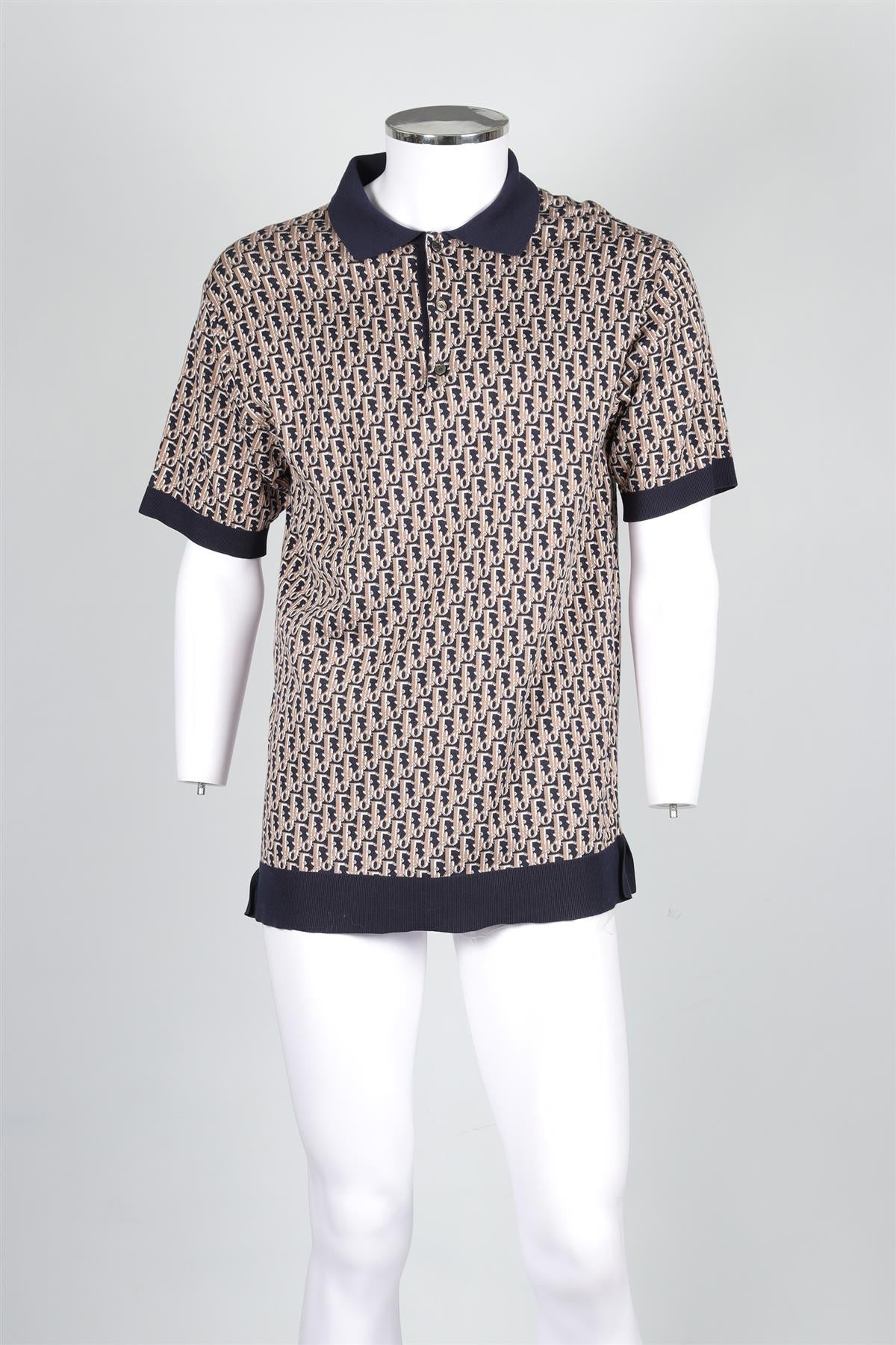 CHRISTIAN DIOR NAVY MEN'S OBLIQUE COTTON POLO SHIRT SMALL