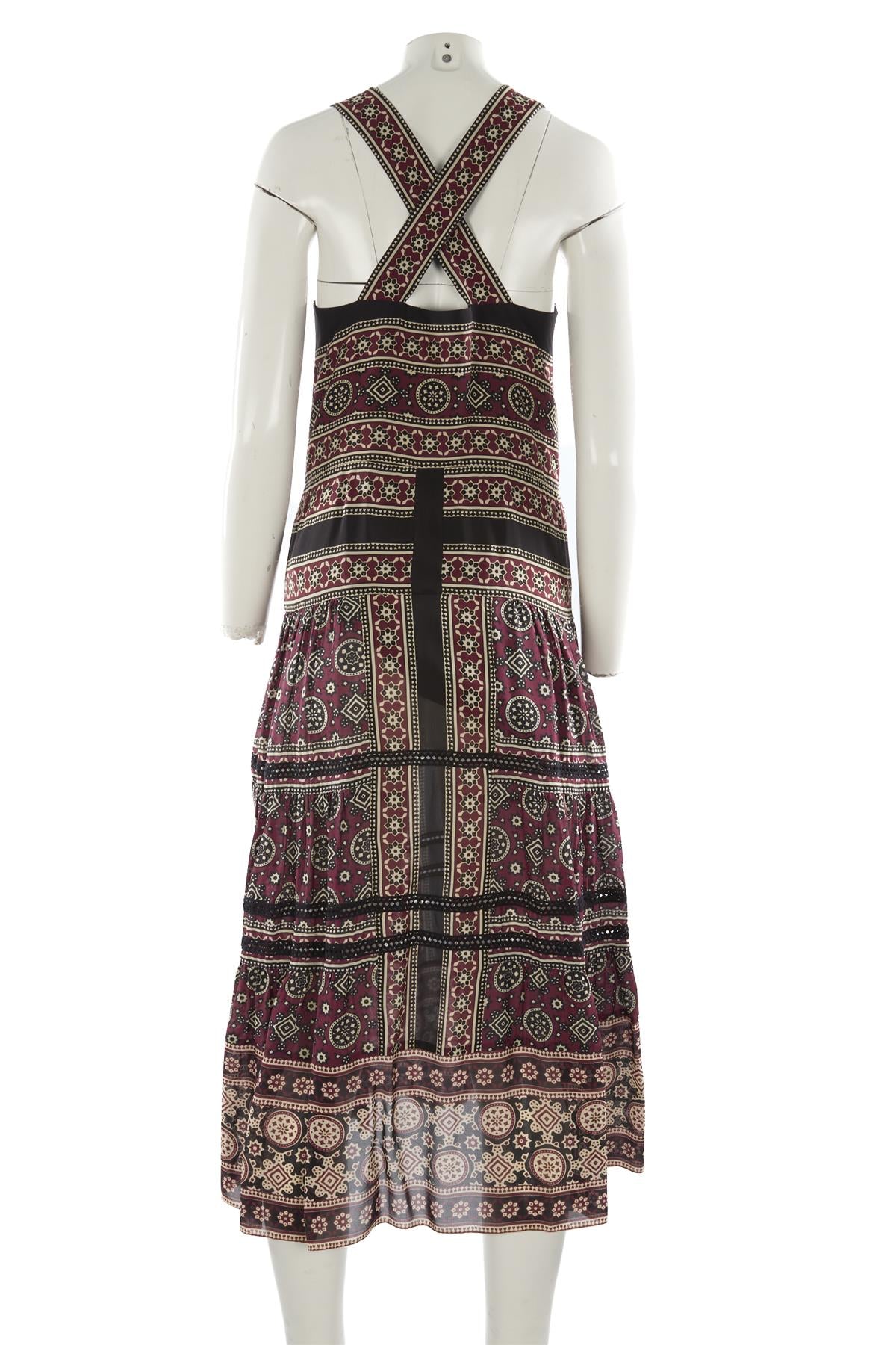SEA NEW YORK BURGUNDY SILK MAXI DRESS US 4 UK 8