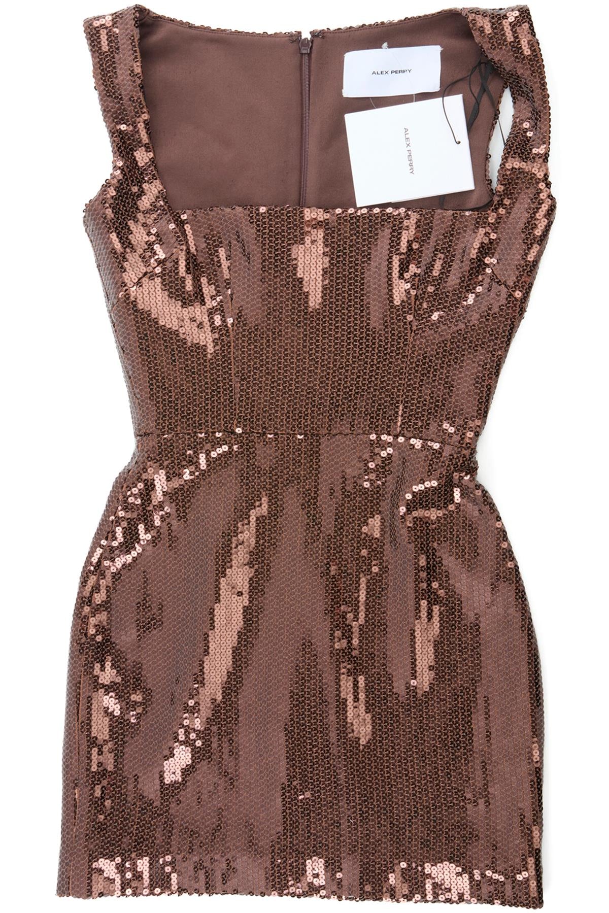 ALEX PERRY BROWN SEQUIN MINI DRESS US 0 UK 4