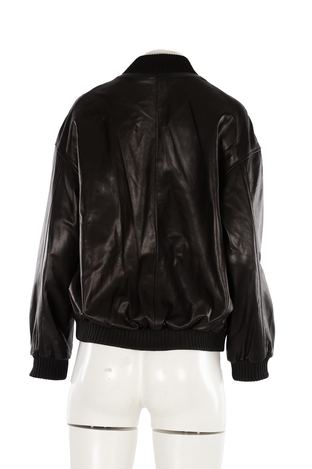 NOUR HAMMOUR BLACK MARLY LEATHER BOMBER JACKET FR 34 UK 6