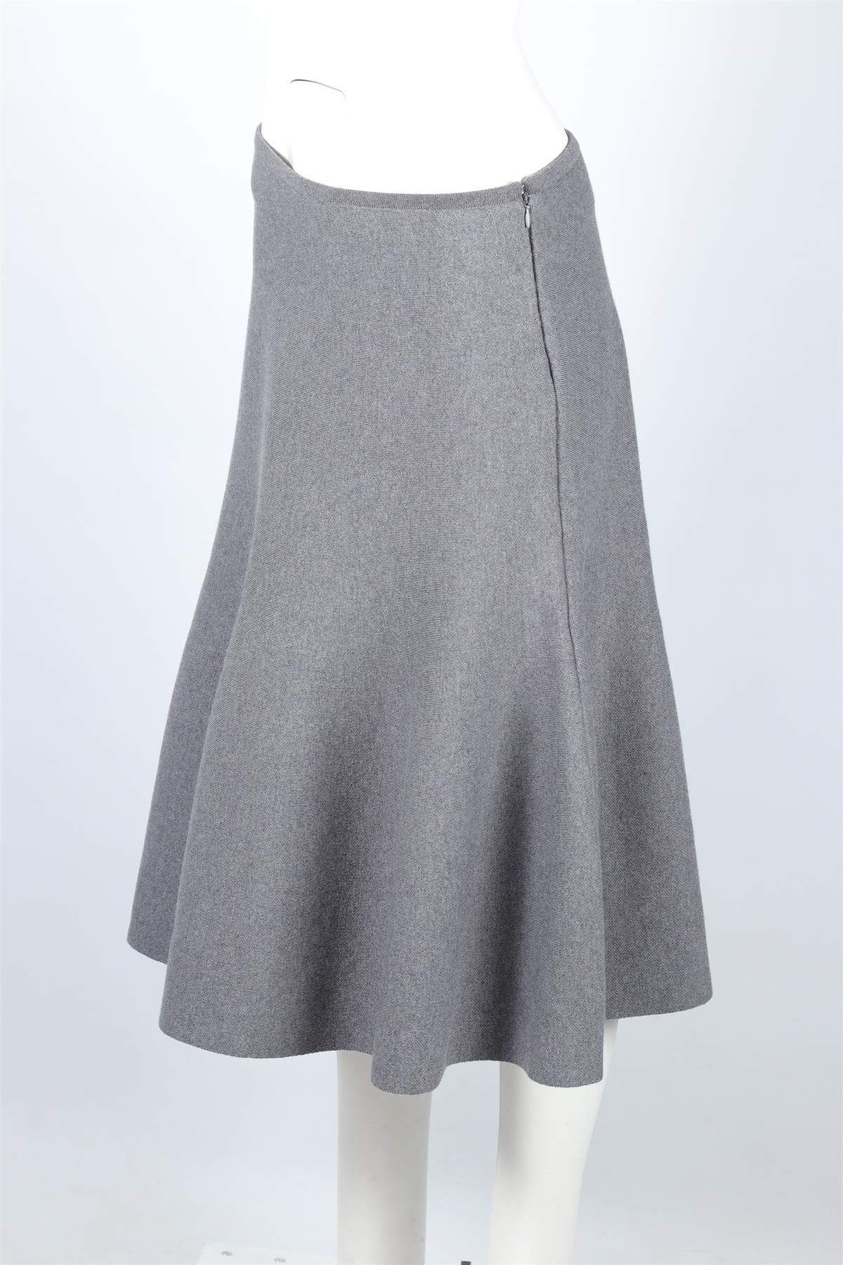 KHAITE GREY WOOL MIDI SKIRT MEDIUM