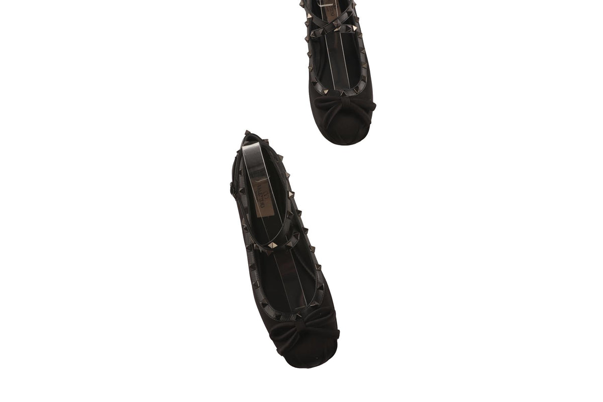 VALENTINO GARAVANI BLACK ROCKSTUD SATIN BALLET FLATS EU 39.5 UK 6.5 US 9.5