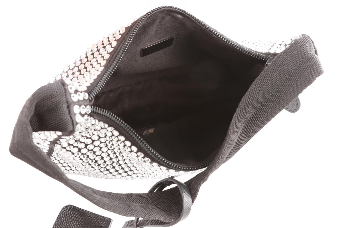 PRADA BLACK RE-EDITION 2000 CRYSTAL AND SATIN SHOULDER BAG
