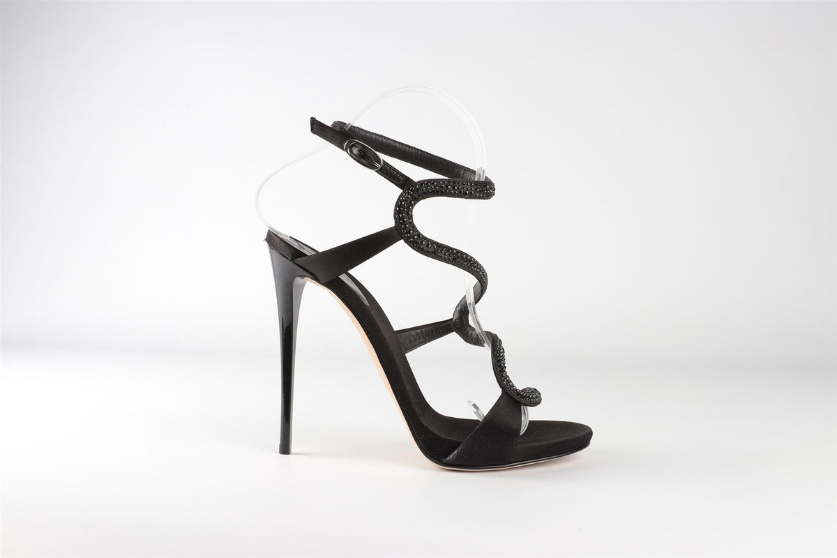 GIUSEPPE ZANOTTI BLACK CRYSTAL AND SATIN SANDALS EU 36 UK 3 US 6