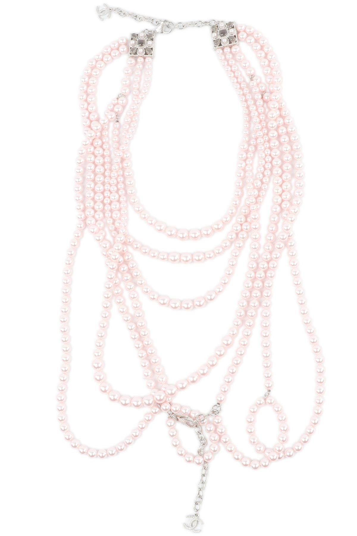 CHANEL PINK 2015 CC PEARL BODY NECKLACE