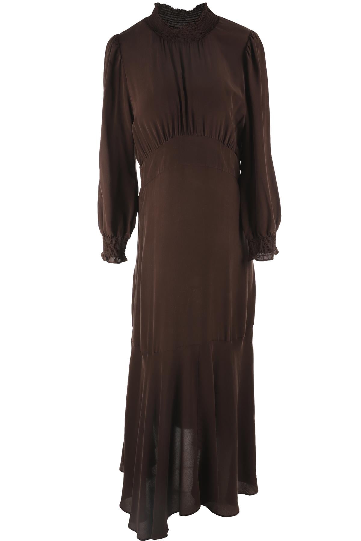 HANSINE BROWN SILK MAXI DRESS MEDIUM