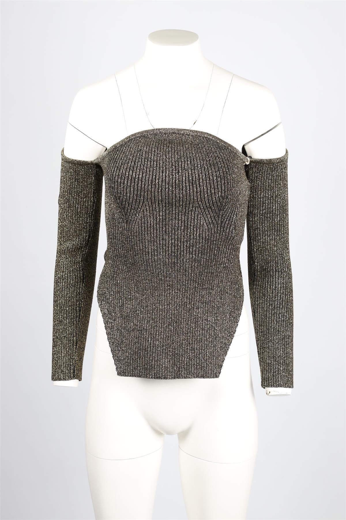 KHAITE GOLD OFF THE SHOULDER KNIT TOP SMALL