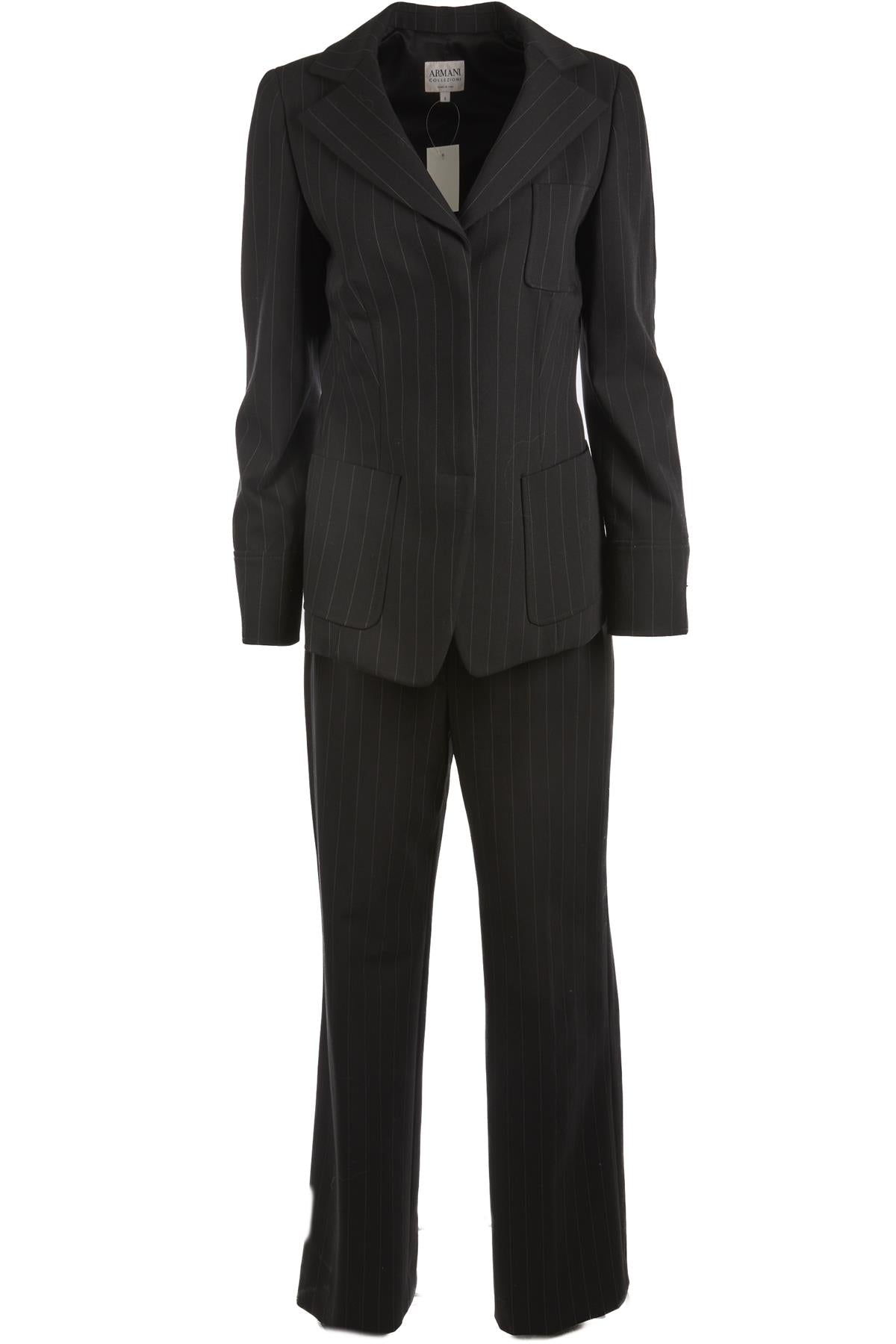 GIORGIO ARMANI BLACK VINTAGE WOOL PANT SUIT UK 8