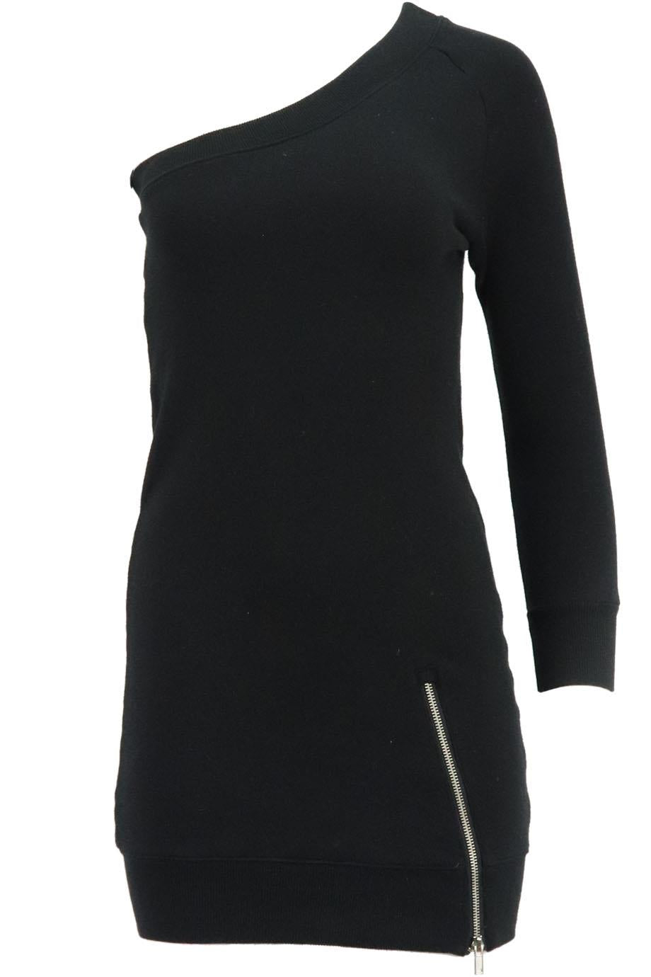 R13 ONE SHOULDER COTTON TERRY MINI DRESS XSMALL