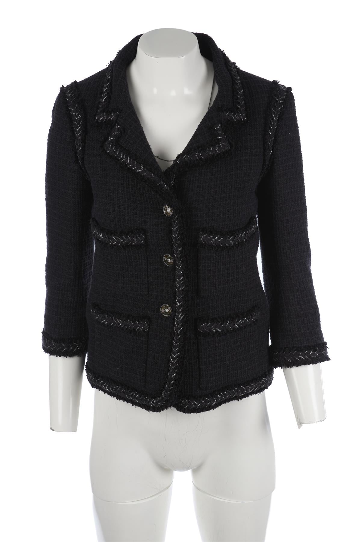 CHANEL BLACK 2008 COTTON BLAZER FR 36 UK 8