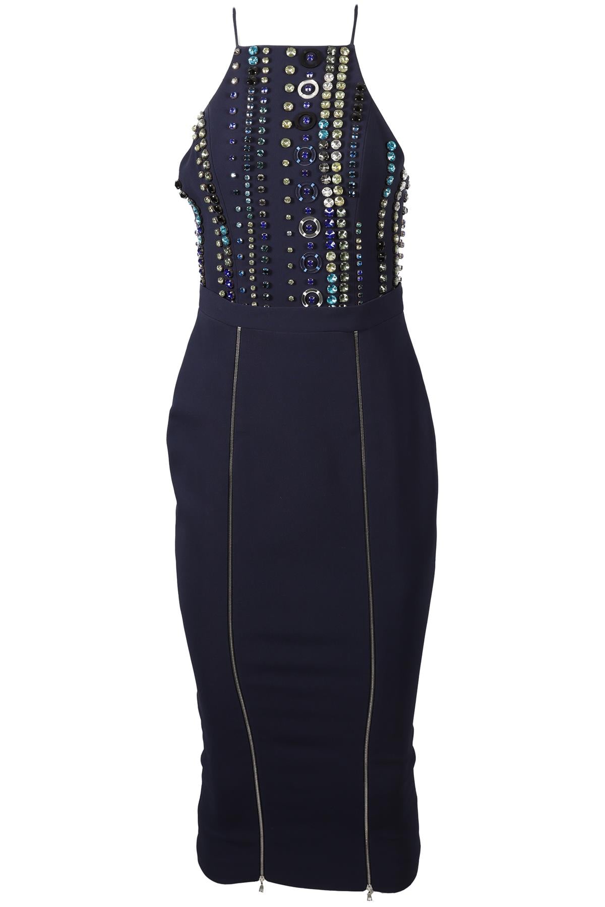 DAVID KOMA NAVY CRYSTAL AND CREPE MAXI DRESS UK 8