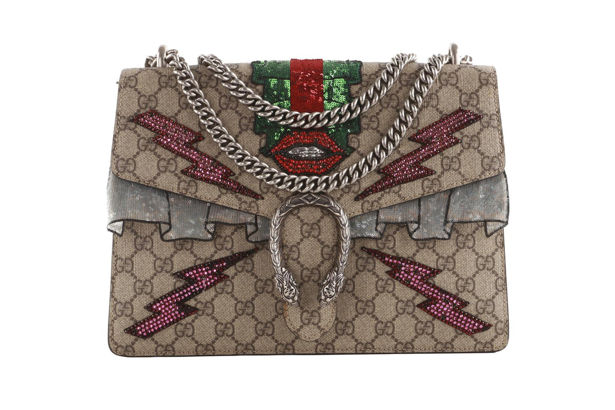 GUCCI BEIGE DIONYSIS MEDIUM GG SUPREME COATED CANVAS SHOULDER BAG