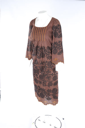 VITA KIN BROWN LINEN MIDI DRESS XSMALL