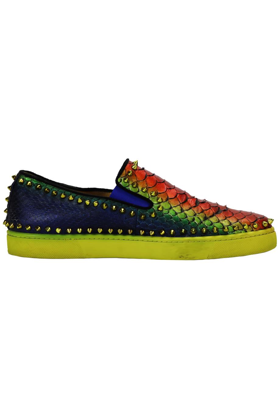 CHRISTIAN LOUBOUTIN MEN'S STUDDED PYTHON SLIP ON SNEAKERS EU 43.5 UK 9.5 US 10.5
