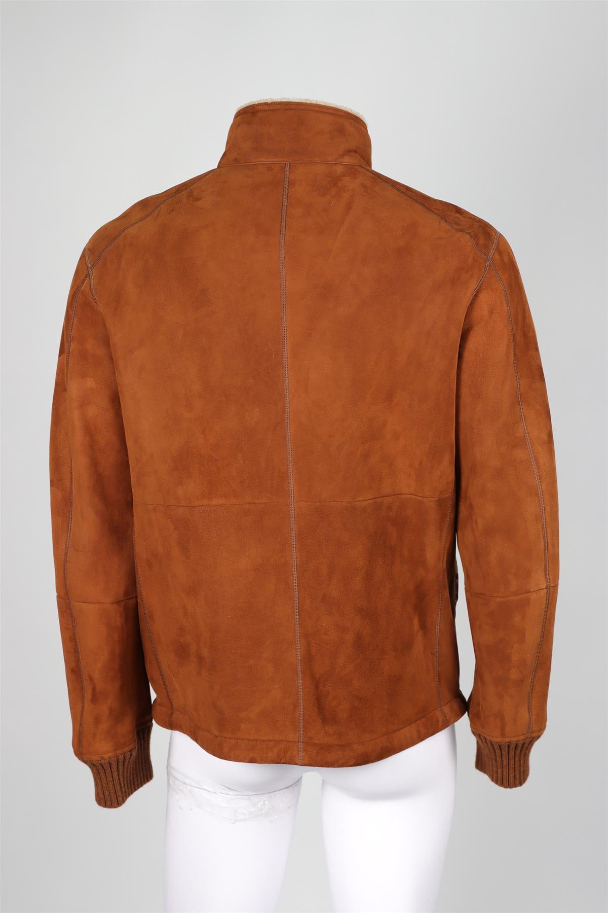 ERMENEGILDO ZEGNA BROWN MEN'S SHEARLING AND SUEDE JACKET IT 50 UK/US CHEST 40