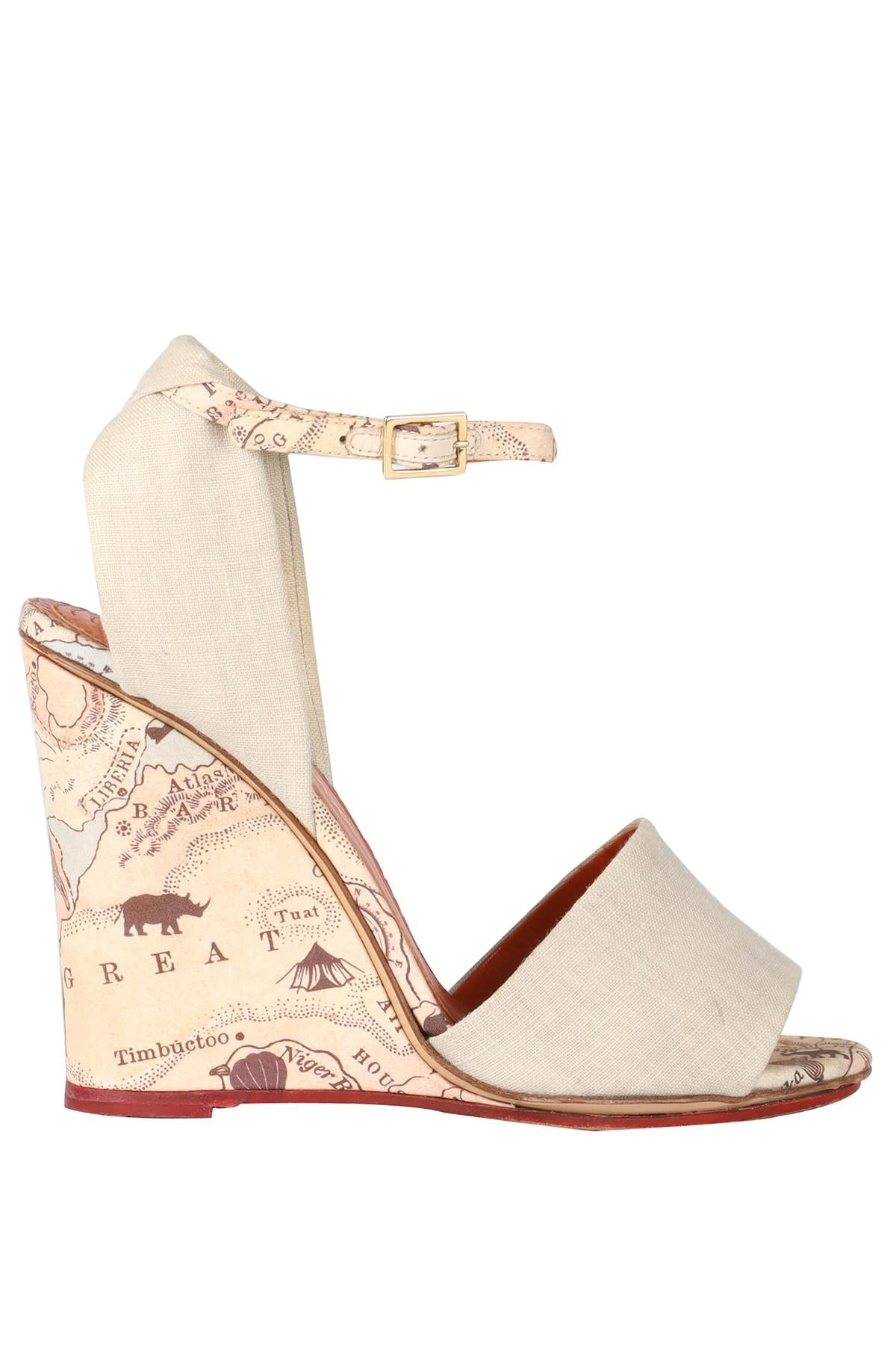 CHARLOTTE OLYMPIA BEIGE CANVAS WEDGE SANDALS EU 36 UK 3 US 6