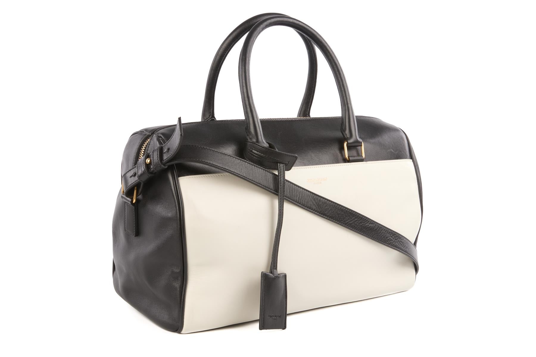 SAINT LAURENT BLACK CLASSIC DUFFLE 6 LEATHER TOTE BAG