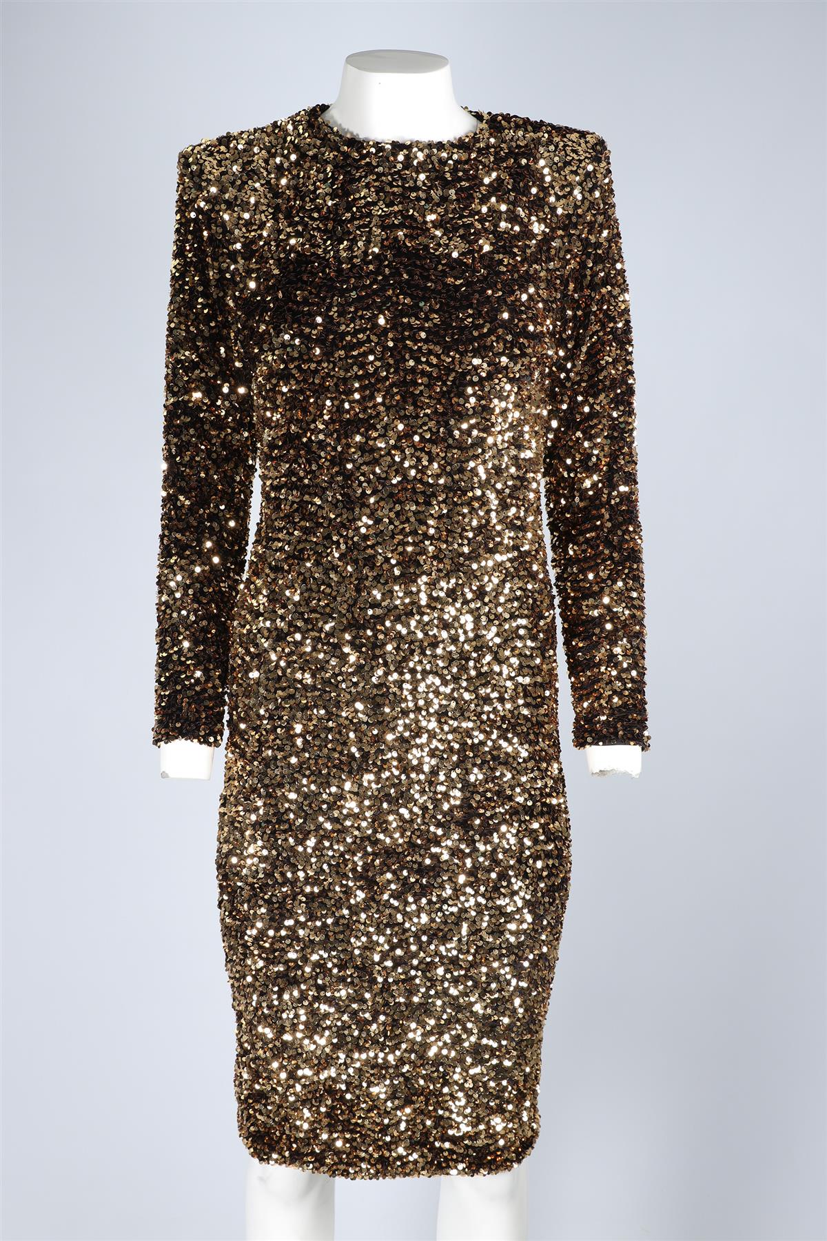 SERGIO HUDSON GOLD SEQUIN MIDI DRESS US 6 UK 10
