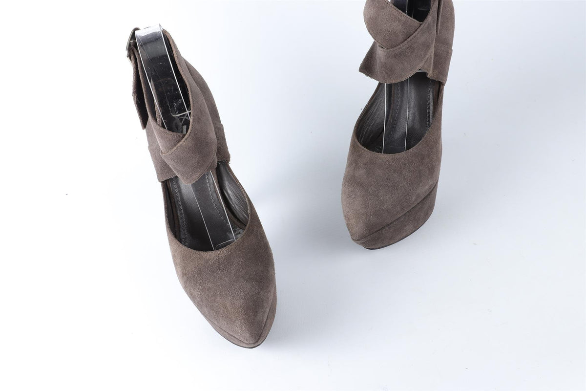 YVES SAINT LAURENT GREY SUEDE PLATFORM PUMPS EU 36.5 UK 3.5 US 6.5