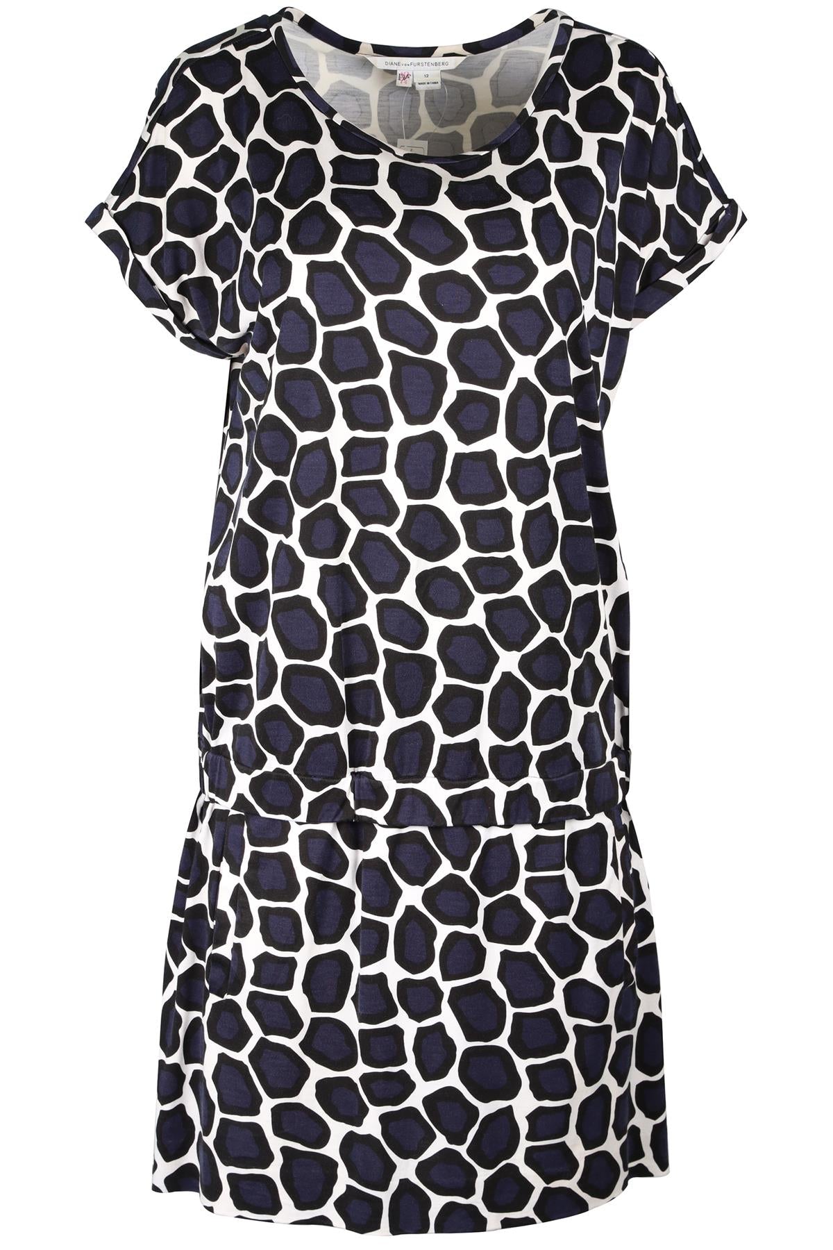 DIANE VON FURSTENBERG NAVY SILK BLEND MINI DRESS UK 12